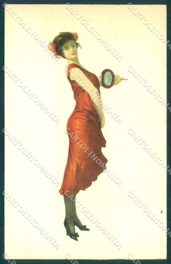Artist Signed Dressler Fashion Glamour Lady Mirrow serie 445-5 postcard VK9294 – fronte