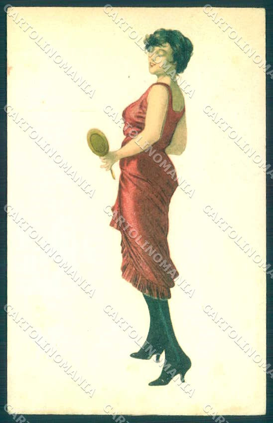 Artist Signed Dressler Fashion Glamour Lady Mirrow serie 445-6 postcard VK9295 – fronte