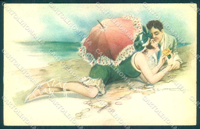 Artist Signed Crotta Lady Bathing Beauty Sea serie 4 postcard VK9299 – fronte