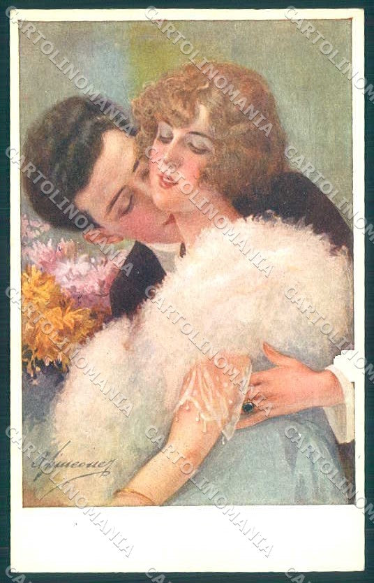 Artist Signed Simeone Lady Kissing Couple serie 305 postcard VK9319 – fronte