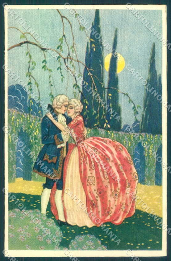 Artist Signed Lady Romantic Couple Art Deco Venezia Degami 1048 postcard VK9328 – fronte