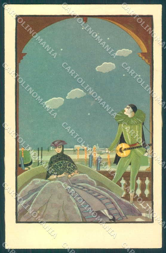 Artist Signed Riccio Lady Pierrot Art Deco Venezia Degami 1014 postcard VK9331 – fronte