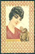 Artist Signed Albert Lady Monkey Art Deco Make up serie 114 postcard VK9338 – fronte