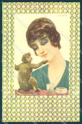 Artist Signed Albert Lady Monkey Art Deco Make up serie 114 postcard VK9342 – fronte