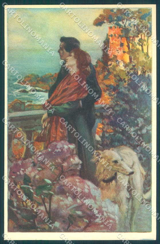 Artist Signed Balestrieri Lady Couple Borzoi Barzoi Dog 312-1 postcard VK9343 – fronte