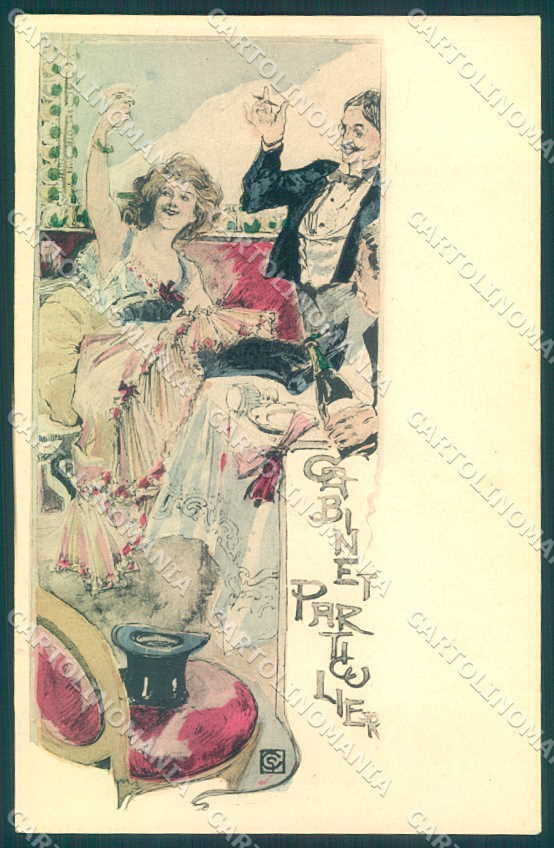 Artist Signed Conrad Lady Toasting Art Nouveau Cabinet Particulier pc VK9350 – fronte