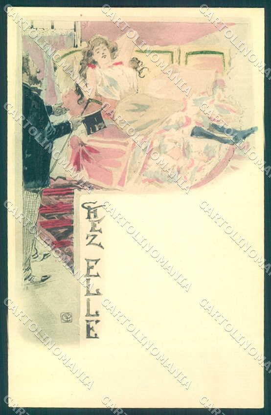 Artist Signed Conrad Lady Art Nouveau Chez Elle postcard VK9351 – fronte