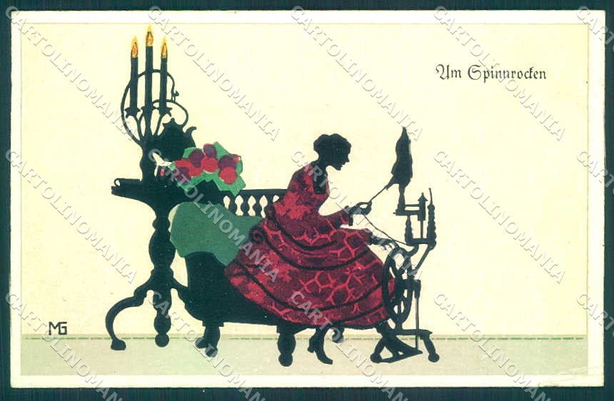 Artist Signed MG Grosze Manni Lady Silhouette serie 231 CORNER CREASED pc VK9361 – fronte