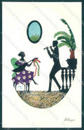 Artist Signed MG Grosze Manni Lady Couple Musik Silhouette serie 734 pc VK9364 – fronte