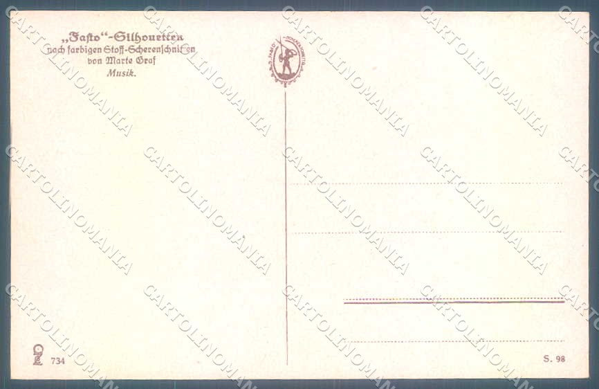 Artist Signed MG Grosze Manni Lady Couple Musik Silhouette serie 734 pc VK9364 – retro