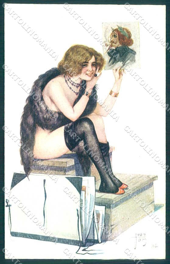 Artist Signed Tam Risque Lady Modele Espiegle serie 67-5 BACK ABRADED pc VK9372 – fronte