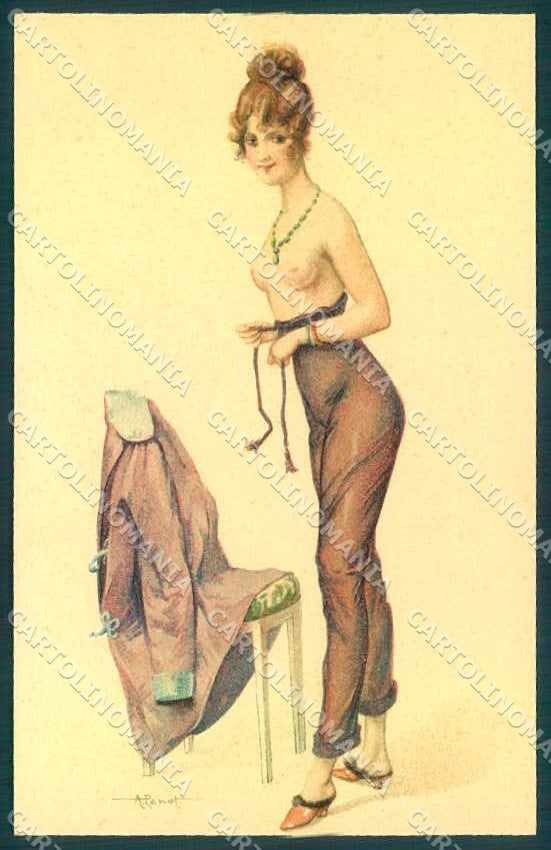 Artist Signed Penot Risque Lady Cabinet de Toilette serie 28-5 postcard VK9376 – fronte