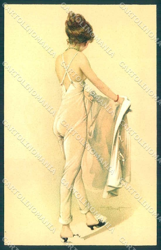 Artist Signed Penot Risque Lady Cabinet de Toilette serie 28-7 postcard VK9377 – fronte