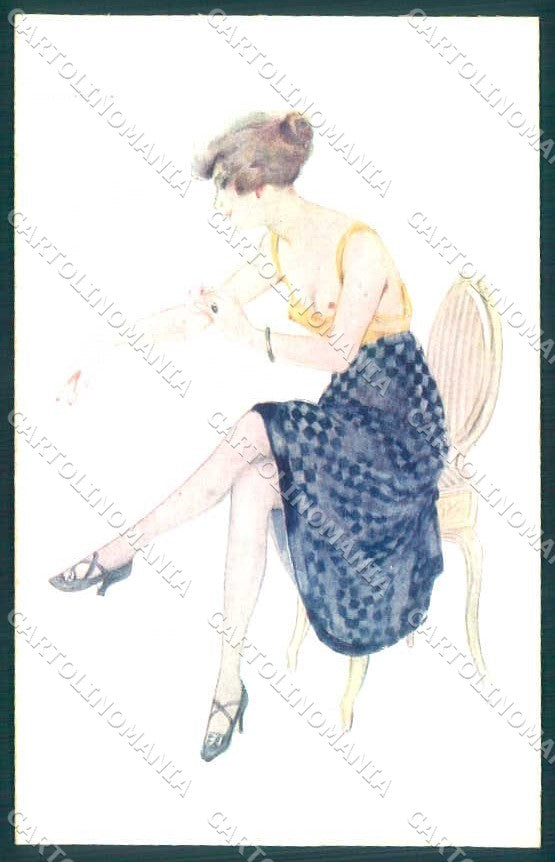 Artist Signed Meunier Risque Lady Make up Puff serie 140 postcard VK9379 – fronte