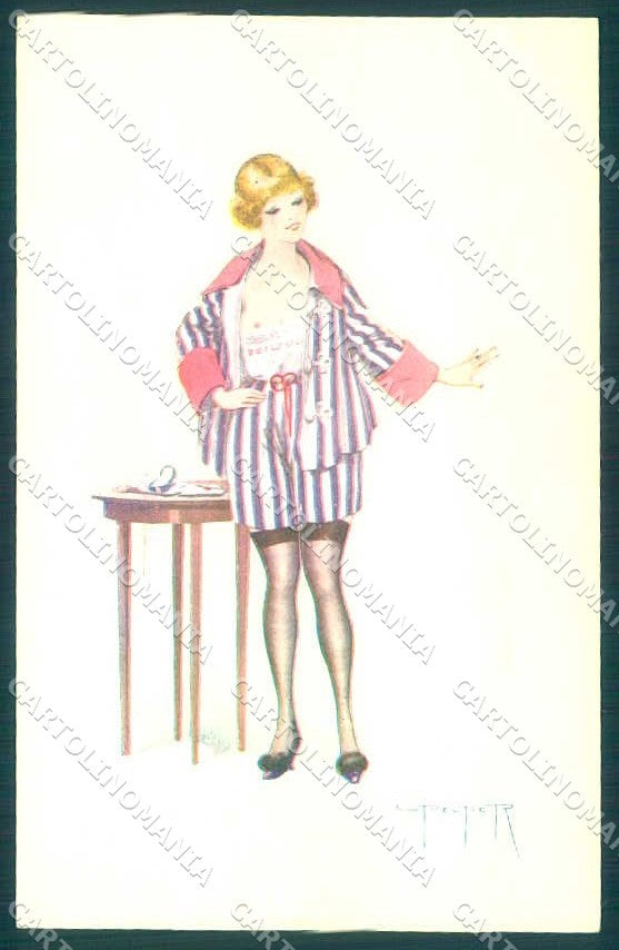 Artist Signed Peltier Risque Lady La Parisienne Chez Elle serie 10-48 pc VK9384 – fronte