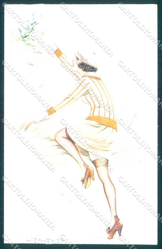 Artist Signed Peltier Risque Lady par Les Chaleurs serie 14-69 postcard VK9387 – fronte