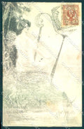 Artist Signed ED Lady Fairy Fantasy Harp Viennoise Art Nouveau postcard VK9398 – fronte