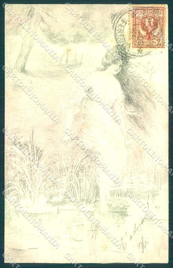 Artist Signed ED Lady Nymph Fantasy Viennoise Art Nouveau postcard VK9399 – fronte
