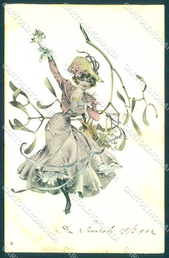 Artist Signed Fashion Glamour Lady Christmas OPF postcard VK9402 – fronte