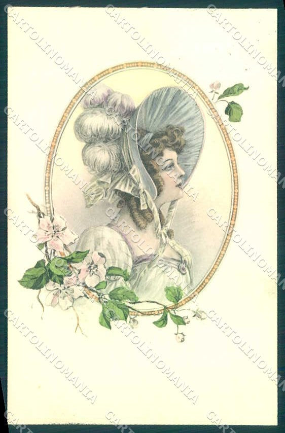 Artist Signed Fashion Glamour Lady Flowers Viennoise serie 2346-6 pc VK9403 – fronte