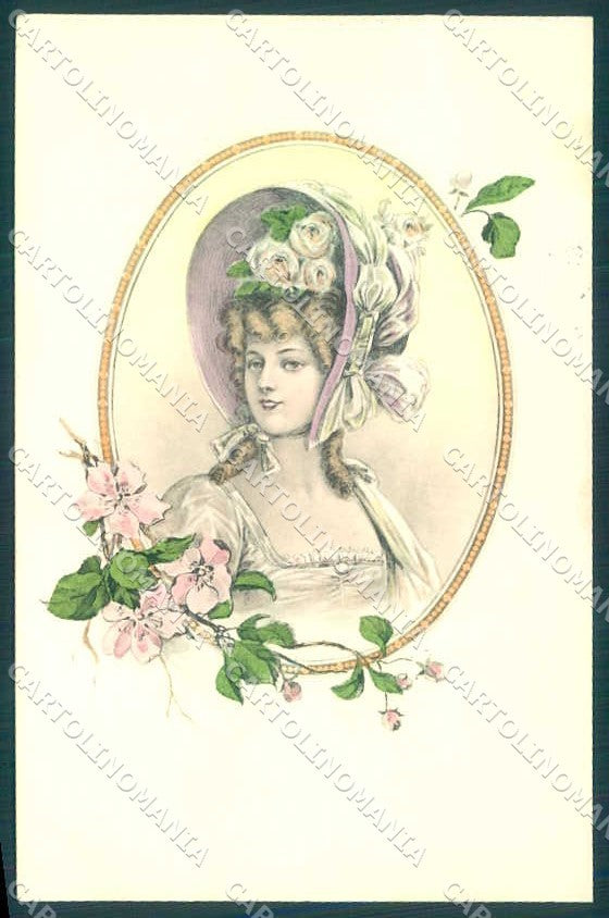 Artist Signed Fashion Glamour Lady Flowers Viennoise serie 2346-3 pc VK9404 – fronte