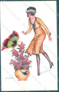 Artist Signed Sager Fashion Glamour Lady Les Papillons Noyer serie 104 pc VK9409 – fronte