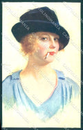 Artist Signed Herve Fashion Glamour Lady Lapina 5060 TRIMMED postcard VK9412 – fronte