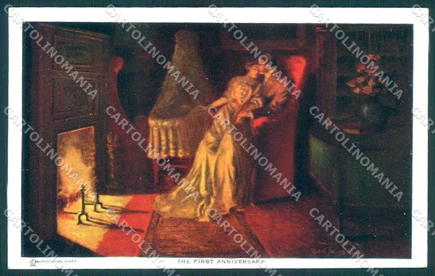 Artist Signed Dewey Lady Couple The First Anniversary postcard VK9424 – fronte