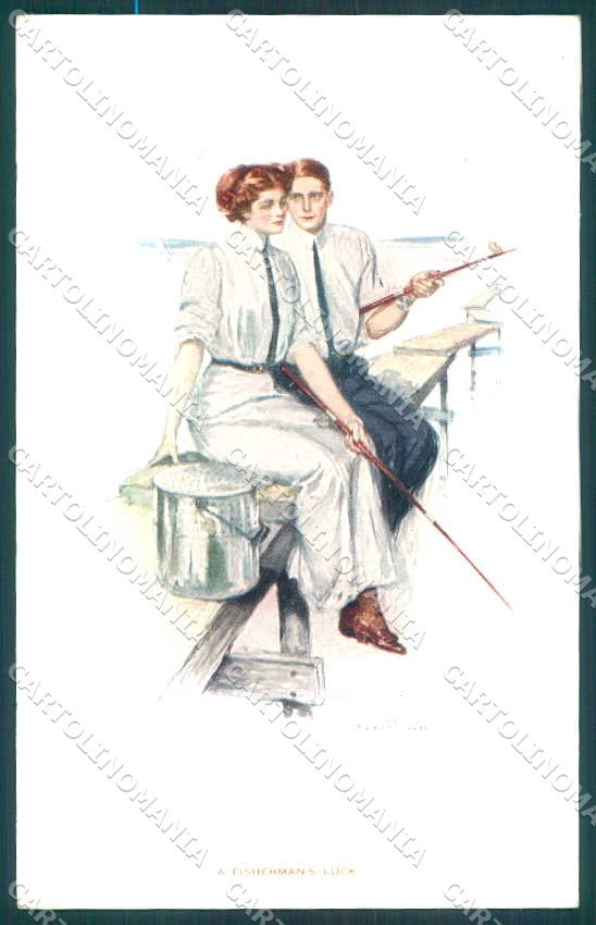 Artist Signed Underwood Lady A Fisherman s Luck serie 782 postcard VK9427 – fronte