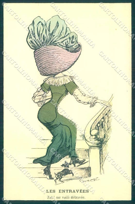 Artist Signed Mouton Fashion Glamour Lady Dog Les Entravees postcard VK9437 – fronte