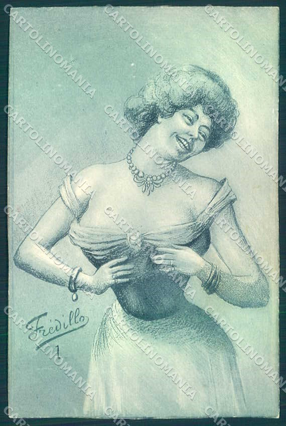 Artist Signed Fredillo Fashion Glamour Risque Lady TEARED postcard VK9440 – fronte
