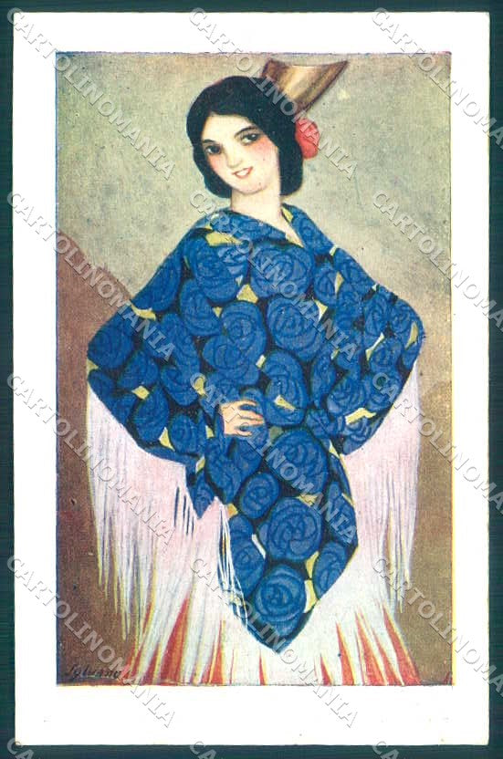 Artist Signed Sylvano ? Fashion Glamour Lady Mantones postcard VK9444 – fronte