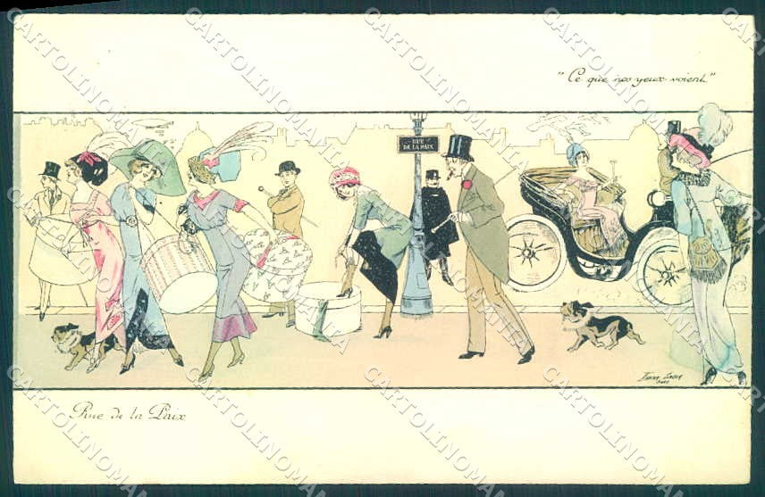Artist Signed Sager Glamour Lady Rue de la Paix French Bulldog Dog pc VK9484 – fronte