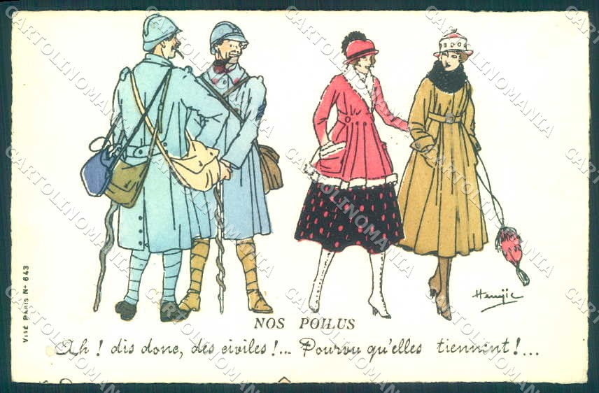 Artist Signed Hemjic ? Fashion Glamour Lady Soldier Nos Poilus postcard VK9498 – fronte