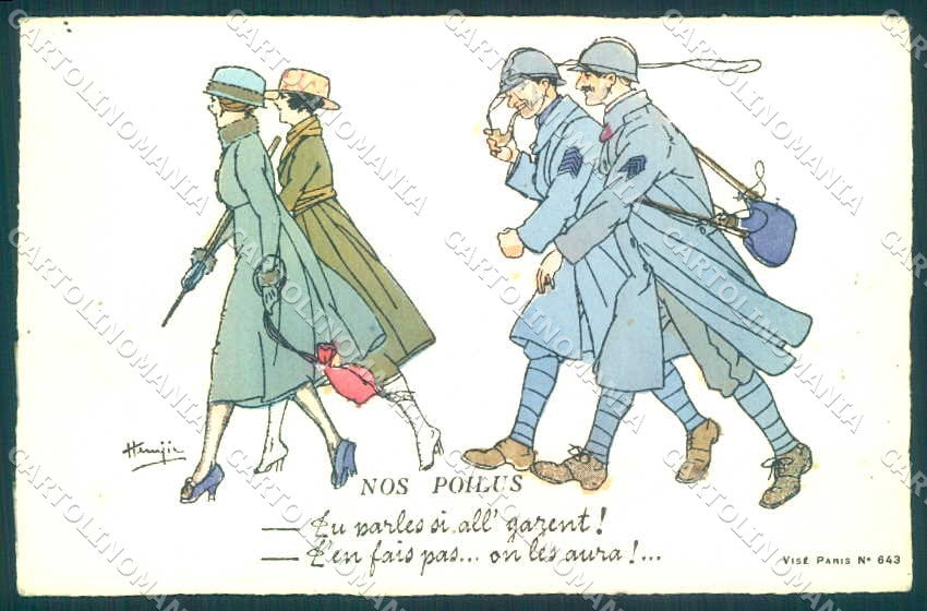 Artist Signed Hemjic ? Fashion Glamour Lady Soldier Nos Poilus PIN HOLE VK9499 – fronte