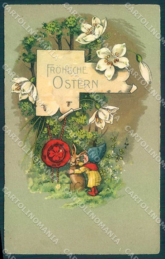 Artist Signed Gnome Lutin Fantasy Easter serie 3112-3 BACK GLUED postcard VK9506 – fronte