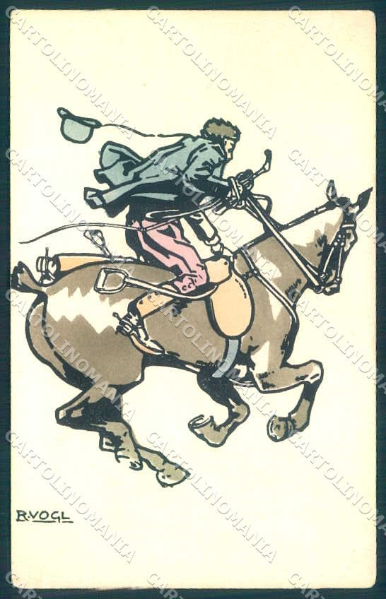 Artist Signed Vogl Man Horse B.K.W.I. 697-3 WRINKLES postcard VK9576 – fronte