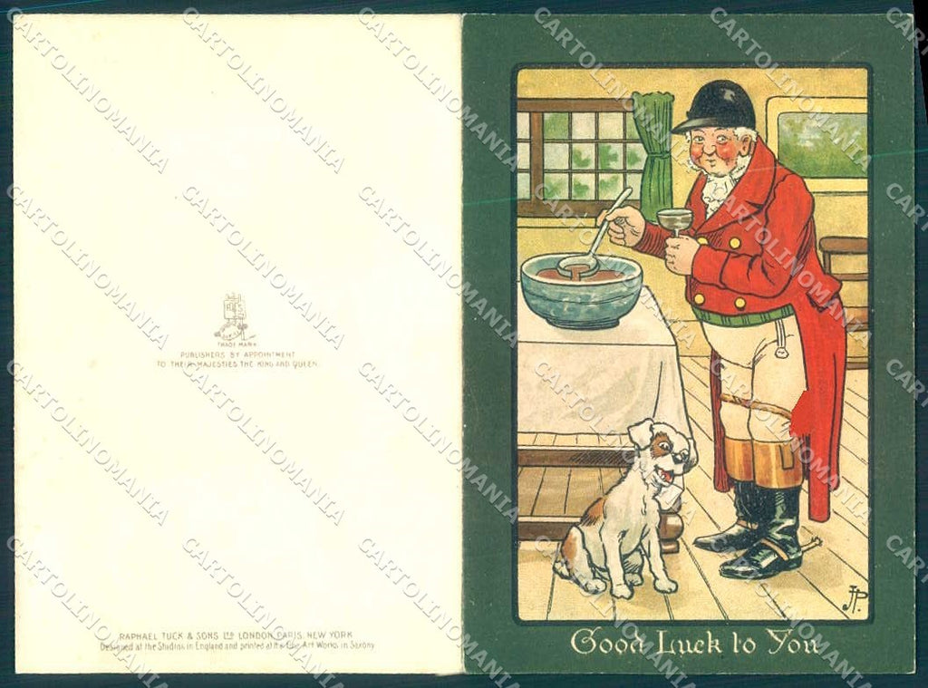 Artist Signed Pike Man and Dog Raphael Tuck Greetings Card 12.5x8.5 cm VK9582 – fronte