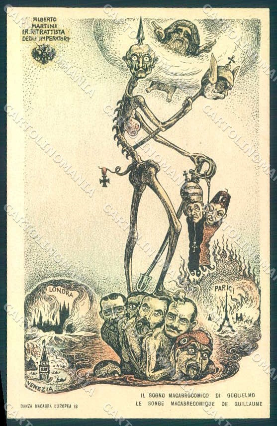 WW1 Propaganda Martini Skeleton Kaiser Danza Macabra Venezia 18 pc VK9634 – fronte