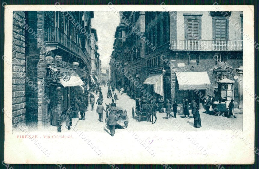 Firenze Città Via Calzaiuoli Carretti PIEGA cartolina WX0092 – fronte