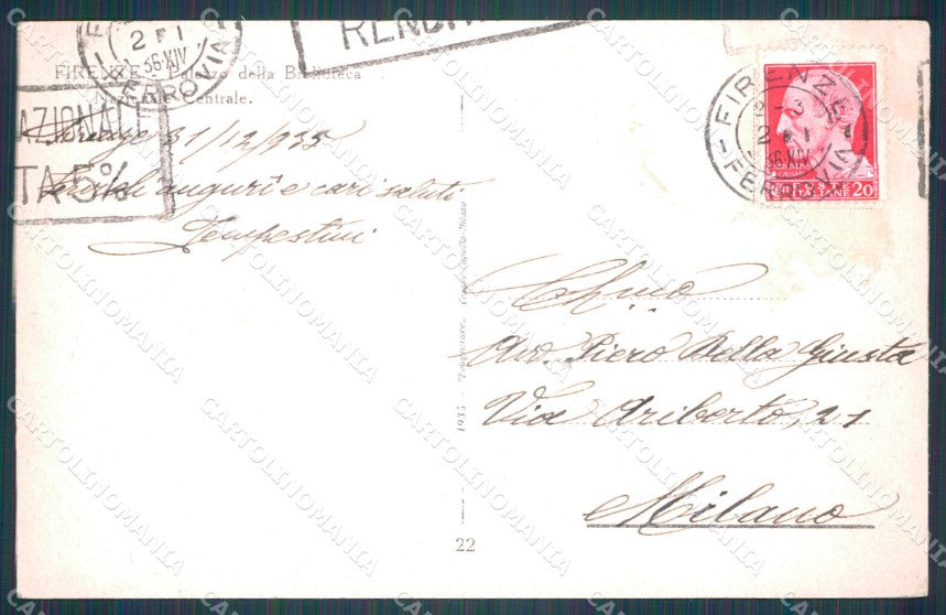 Firenze Città Palazzo della Bibloteca cartolina WX0122 – retro