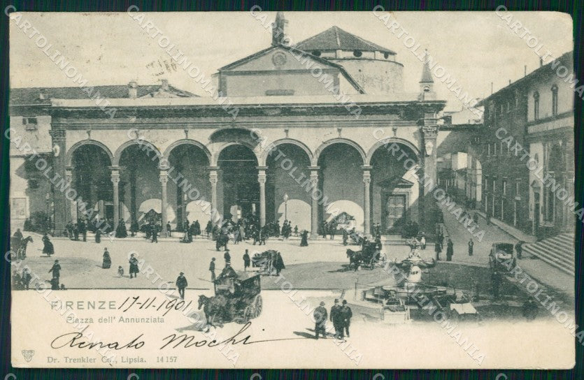 Firenze Città Piazza dell'Annunziata Carrozze SCOLLATA cartolina WX0137 – fronte