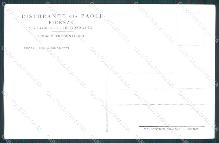 Firenze Città Ristorante Paoli cartolina WX0145 – retro