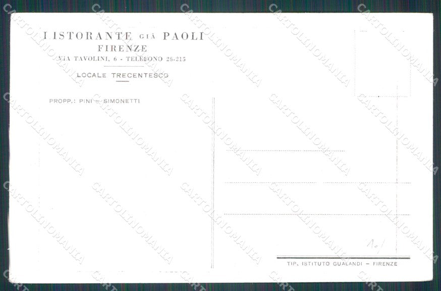 Firenze Città Ristorante Paoli ABRASA cartolina WX0146 – retro