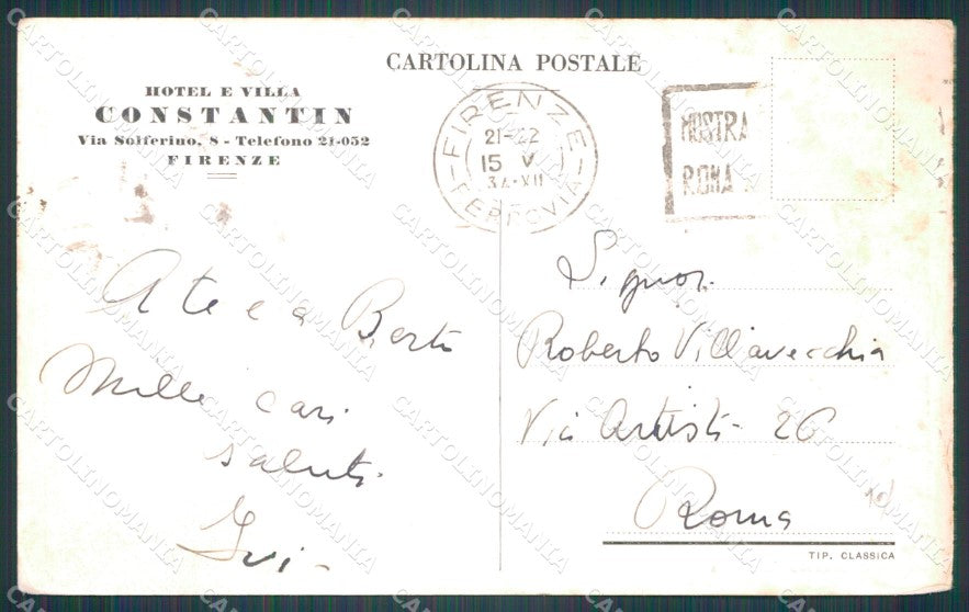 Firenze Città Villa Constantin cartolina WX0151 – retro