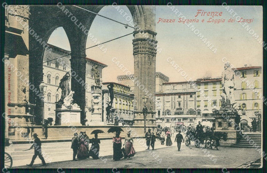 Firenze Città Piazza Signoria Loggia Lanzi Carrozza cartolina WX0160 – fronte