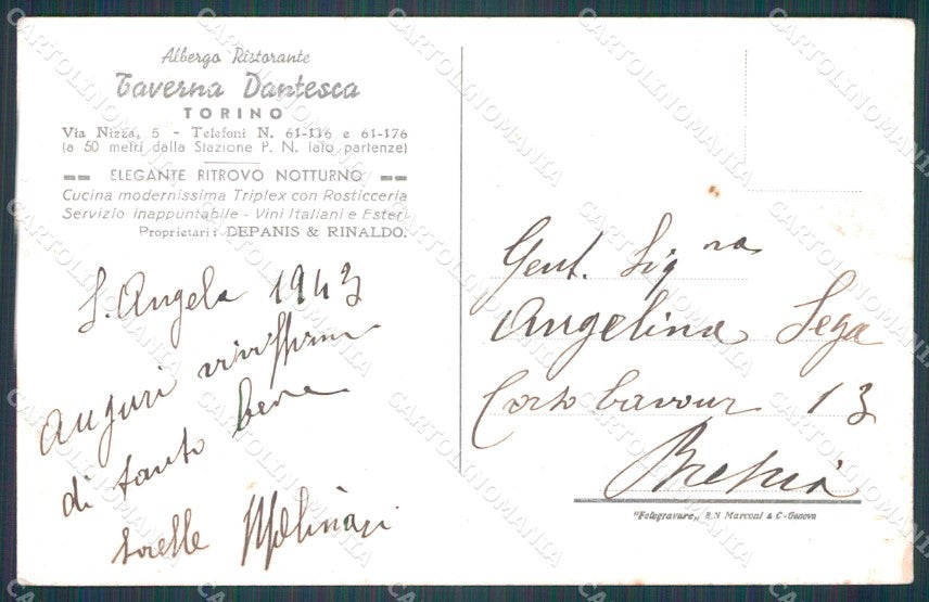 Torino Città Pubblicitaria Taverna Dantesca PIEGHINE cartolina WX0286 – retro