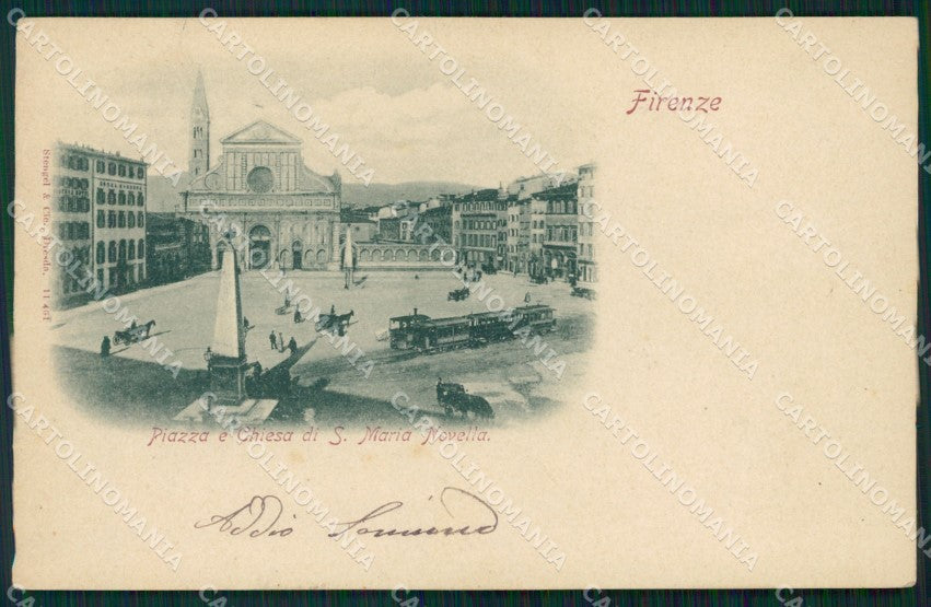 Firenze Città Piazza Santa Maria Novella Treno PIEGA cartolina WX0347 – fronte
