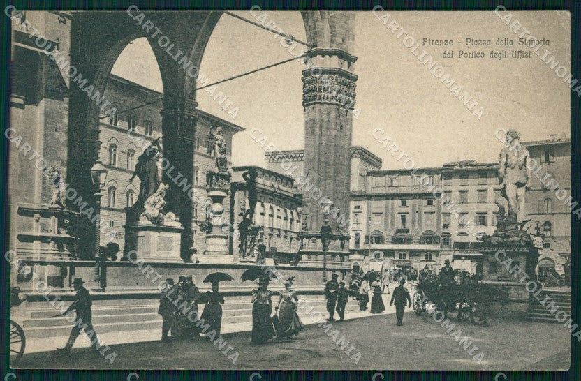 Firenze Città Piazza Signoria Carrozza PIEGA cartolina WX0453 – fronte