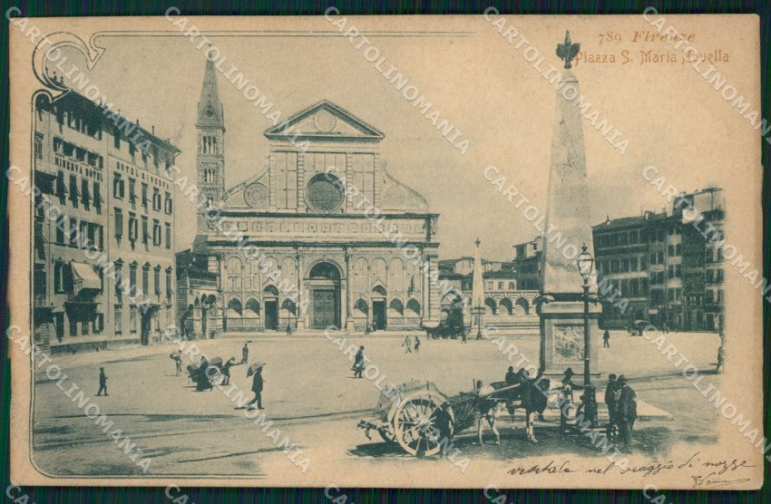 Firenze Città Piazza Santa Maria Novella Carretto PIEGHINA cartolina WX0454 – fronte